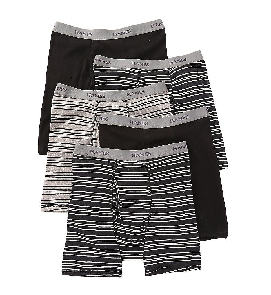 Hanes 76925S Premium Cotton Solid-Stripe Boxer Briefs - 5 Pack (Assorted)