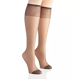 Silk Reflections Knee High Reinforced Toe - 2 Pack Barely Black O/S