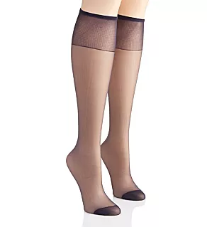 Silk Reflections Knee High Reinforced Toe - 2 Pack Classic Navy O/S