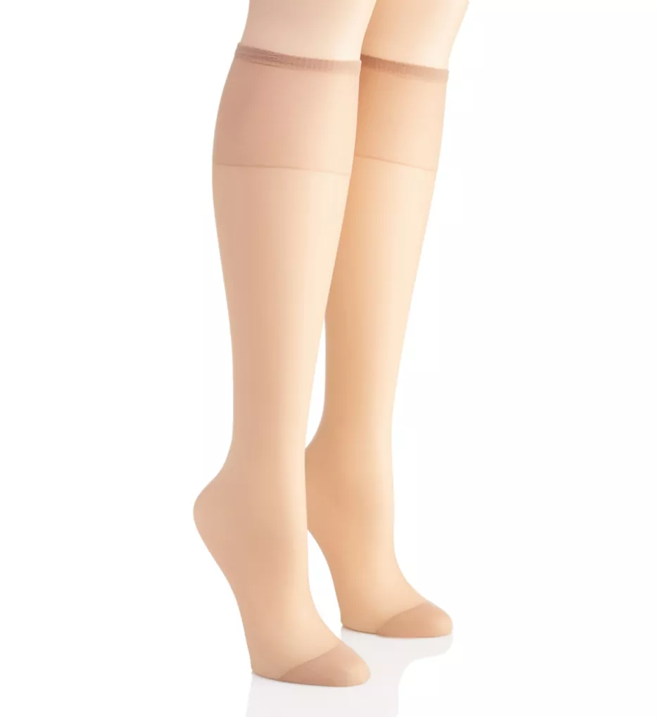 Silk Reflections Knee High Reinforced Toe - 2 Pack Natural O/S