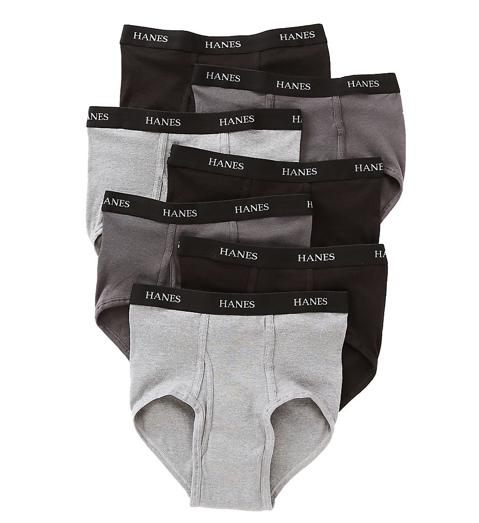 Hanes 7764B7 Premium Cotton Full-Cut Briefs - 7 Pack (Black/Grey)