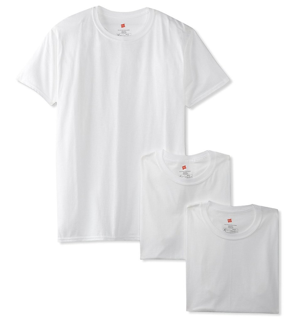 Hanes 7870W3 Premium Cotton White Crew Neck T-Shirts - 3 Pack (White)