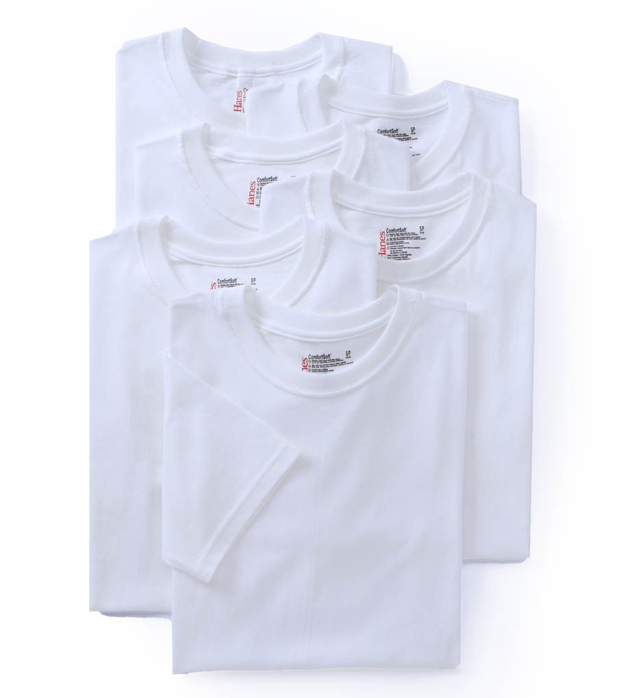 Image of Premium Cotton White Crew Neck T-Shirts - 6 Pack