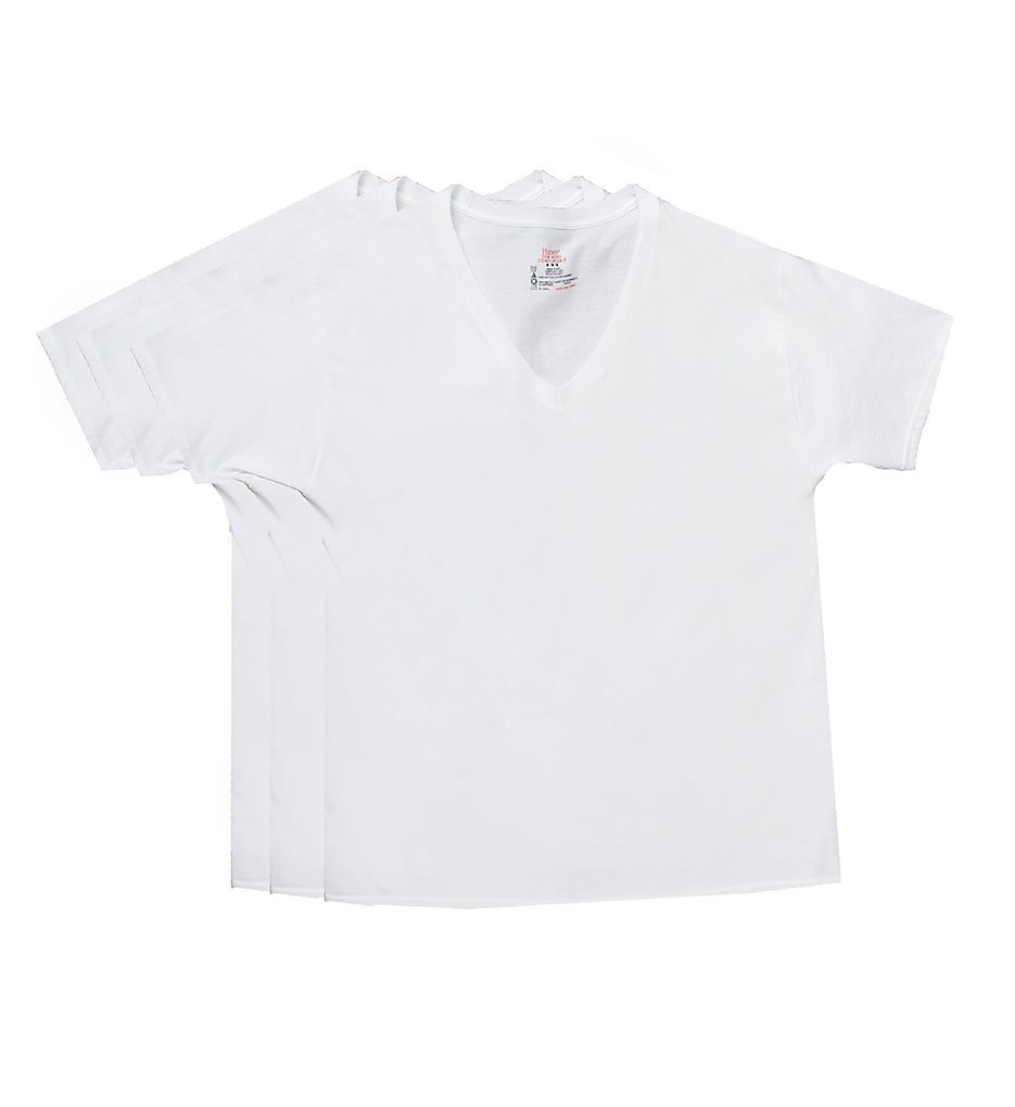 Hanes 7880W3 Premium Cotton White V-Neck T-Shirts - 3 Pack (White)