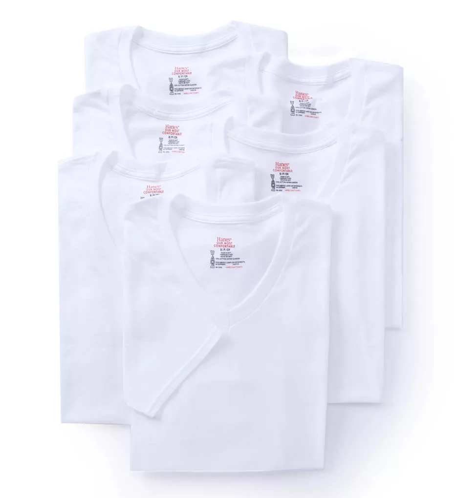 Premium Cotton White V-Neck T-Shirts - 6 Pack
