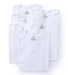 Premium Cotton White V-Neck T-Shirts - 6 Pack