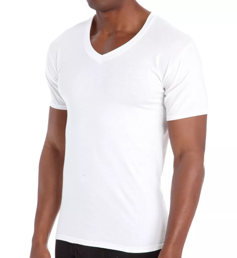 Premium Cotton White V-Neck T-Shirts - 6 Pack WHT S