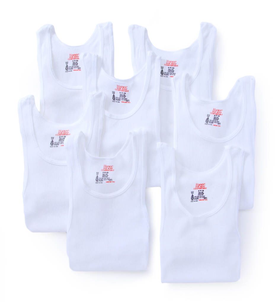 Premium Cotton White A-Shirts - 7 Pack by Hanes