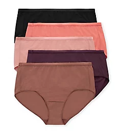 Just My Size Mesh Brief Panty - 5 Pack Earth Tan/Pink/Black 12