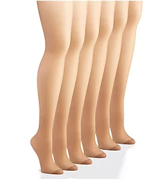 Silk Reflections Control Top Reinforced Toe 6 Pack Barely There C/D