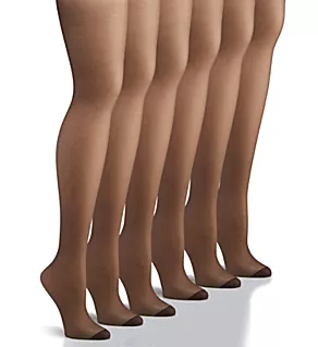 Silk Reflections Control Top Reinforced Toe 6 Pack Barely Black C/D
