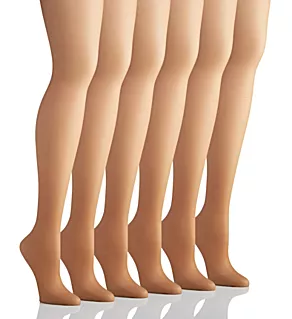 Silk Reflections Control Top Sandalfoot Tights 6PK Barely There E/F