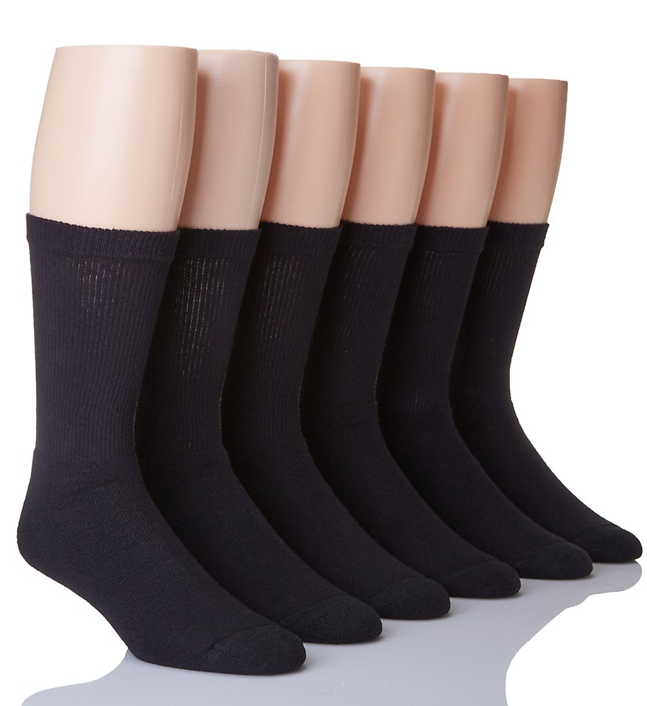 Hanes CL85 Classic Cotton Black Crew Socks - 6 Pack (Black)