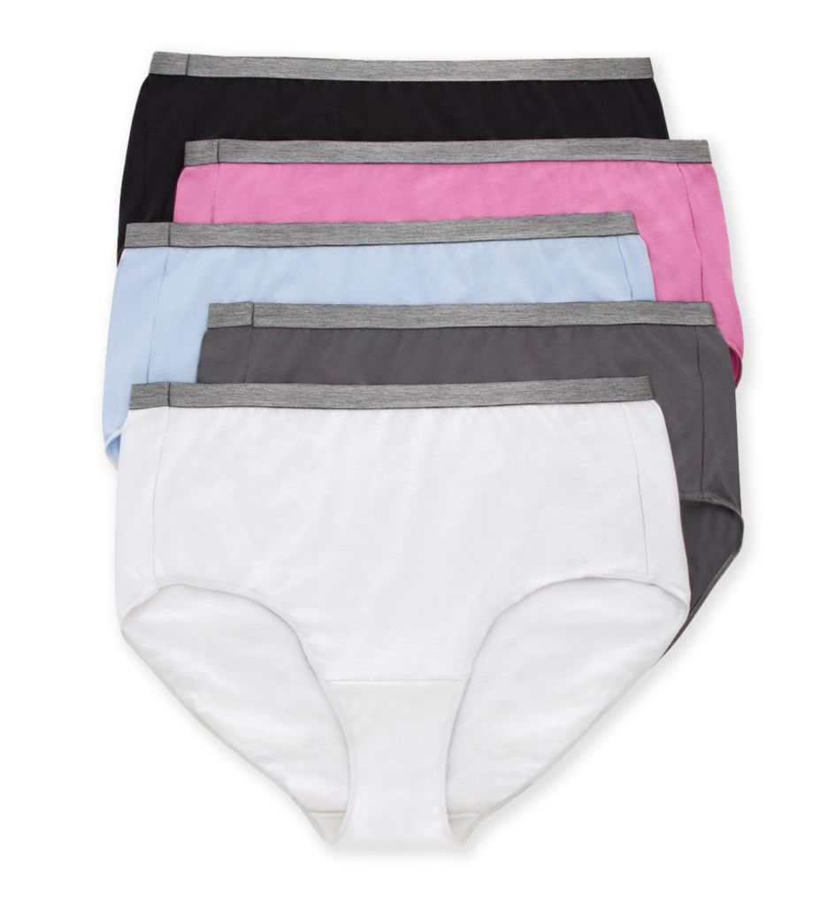 Hanes Women's Just My Size Cotton Stretch Brief Panty - 5 Pack in White/Ciel Blue/Pink | Plus Size 12 | HerRoom.com