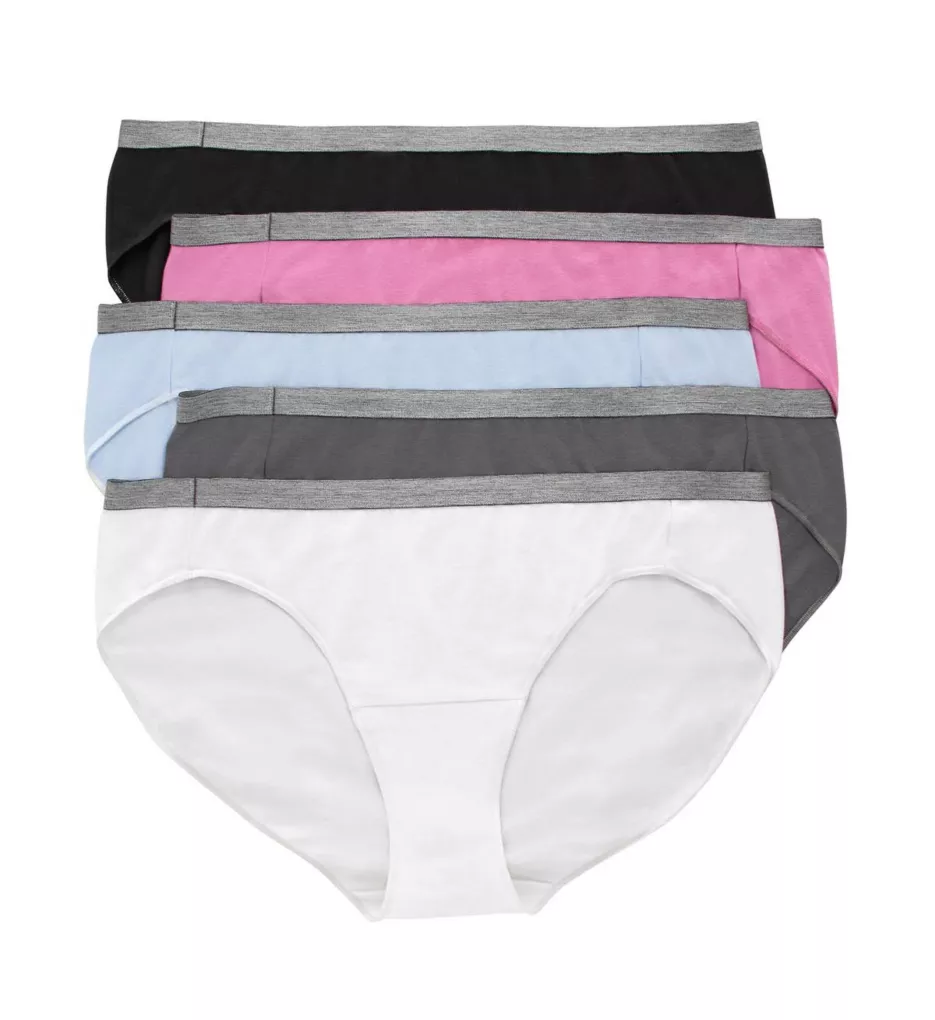 Just My Size Stretch Cotton Bikini Panty - 5 Pack White/Ciel Blue/Pink 12