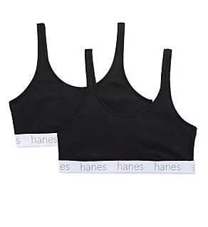 Scoop Stretch Cotton Blend Bralette - 2 pack Black/Black S