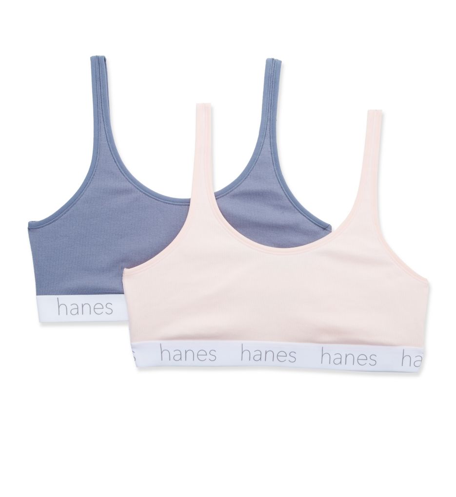 Scoop Stretch Cotton Blend Bralette - 2 pack Banyan Blue/ Lt Buff S by Hanes