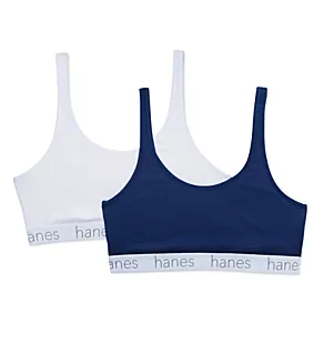 Scoop Stretch Cotton Blend Bralette - 2 pack Navy Eclipse/White M