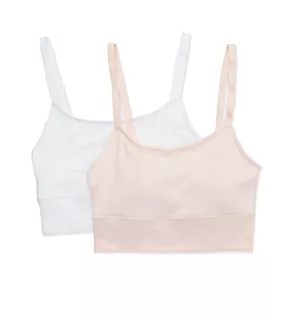 Stretch Long Line Pullover Bralette - 2 Pack Light Buff/White L