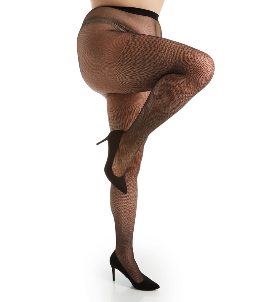 Curves Fashion Micro Herringbone Fishnet Tights-cs2