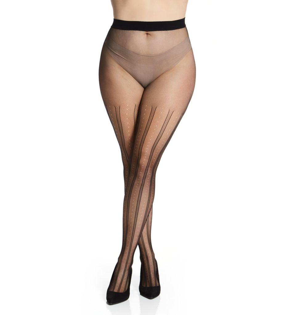 Curves Plus Size Ribbed Dot Tights-fs
