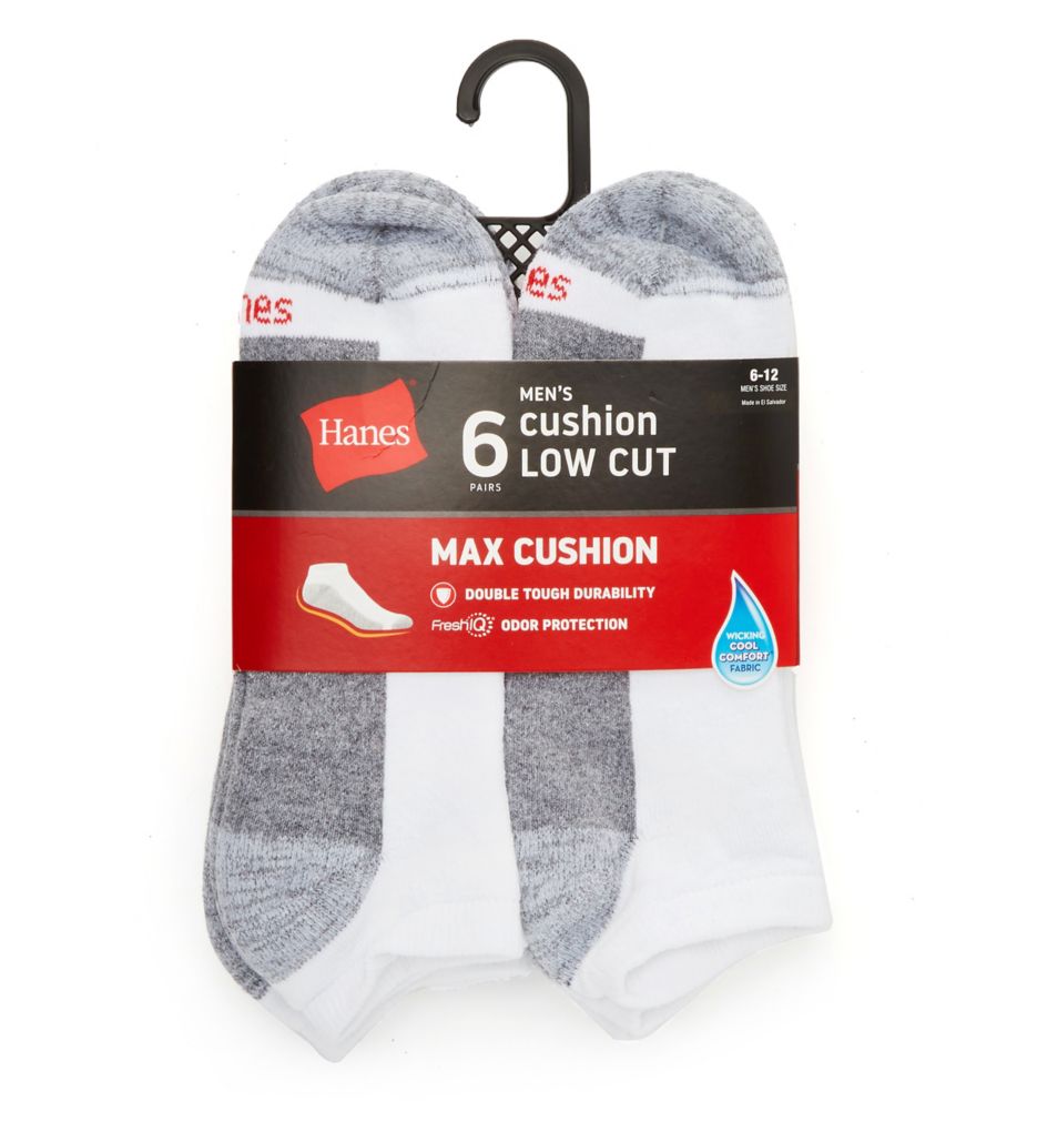 Fresh IQ Max Cushion Low Cut Socks - 6 Pack WHTGY2 6-12 by Hanes