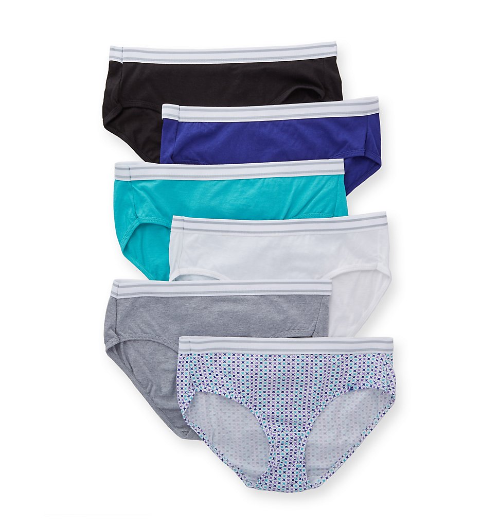 Hanes (2252892): Hanes PP41SF Cotton Cool Comfort Sporty Hipster Panty - 6 Pack (White/Grey/Royal Blue 9)