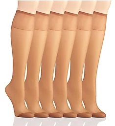 Silk Reflections Knee High Reinforced Toe - 6 Pack Barely There O/S