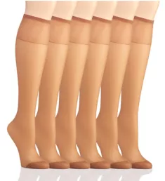 Silk Reflections Knee High Reinforced Toe - 6 Pack Barely There O/S