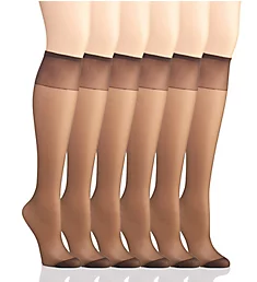 Silk Reflections Knee High Reinforced Toe - 6 Pack Barely Black O/S