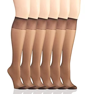 Silk Reflections Knee High Reinforced Toe - 6 Pack Barely Black O/S