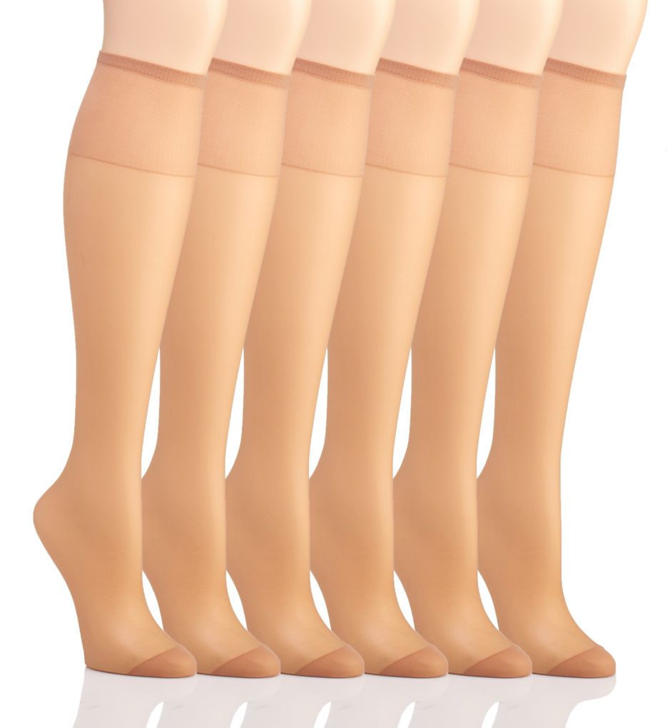 Silk Reflections Knee High Reinforced Toe - 6 Pack Little Color O