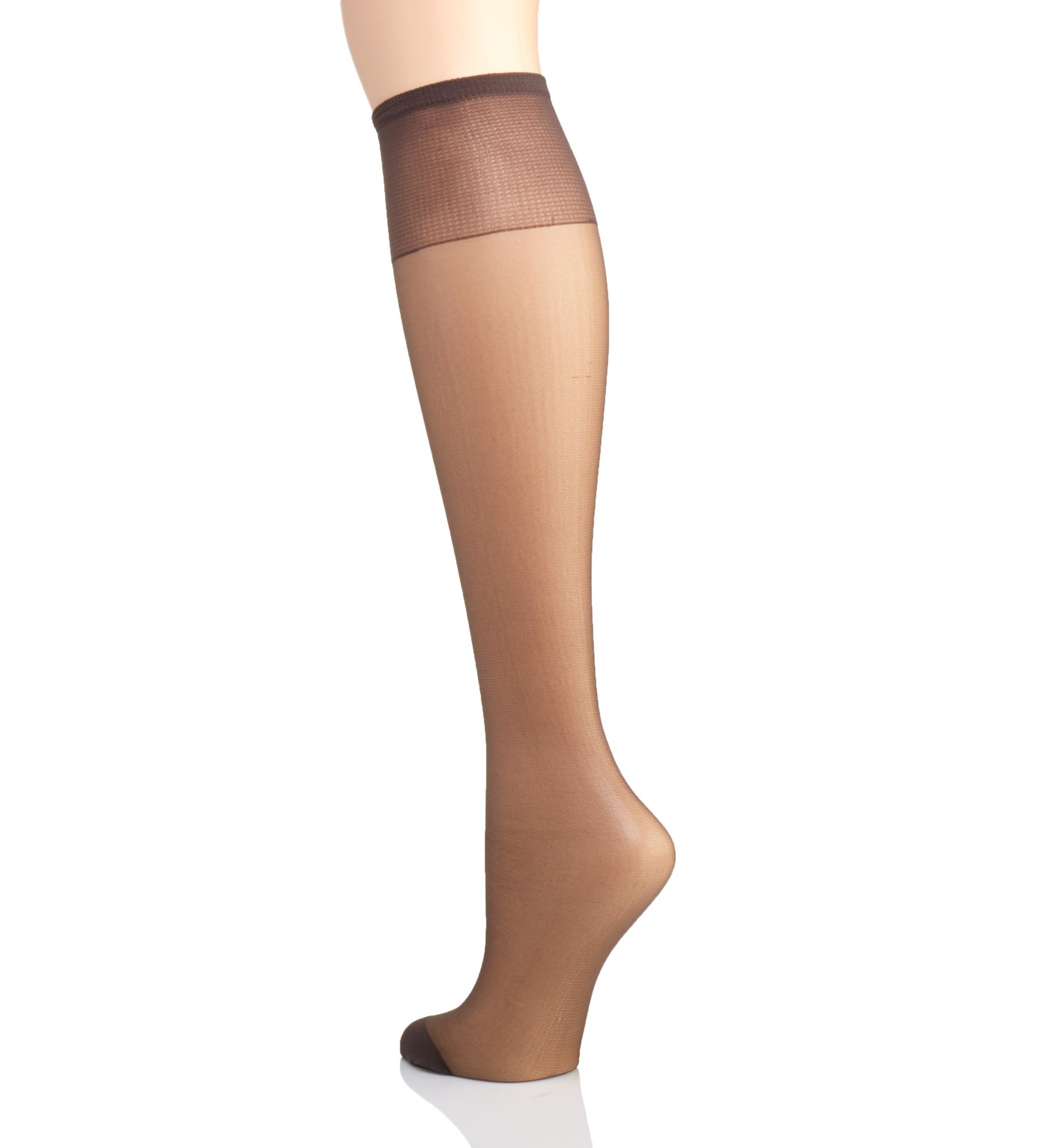 Hanes Silk Reflections Knee High Reinforced Toe - 6 Pack Barely Black O/S  - Image 2