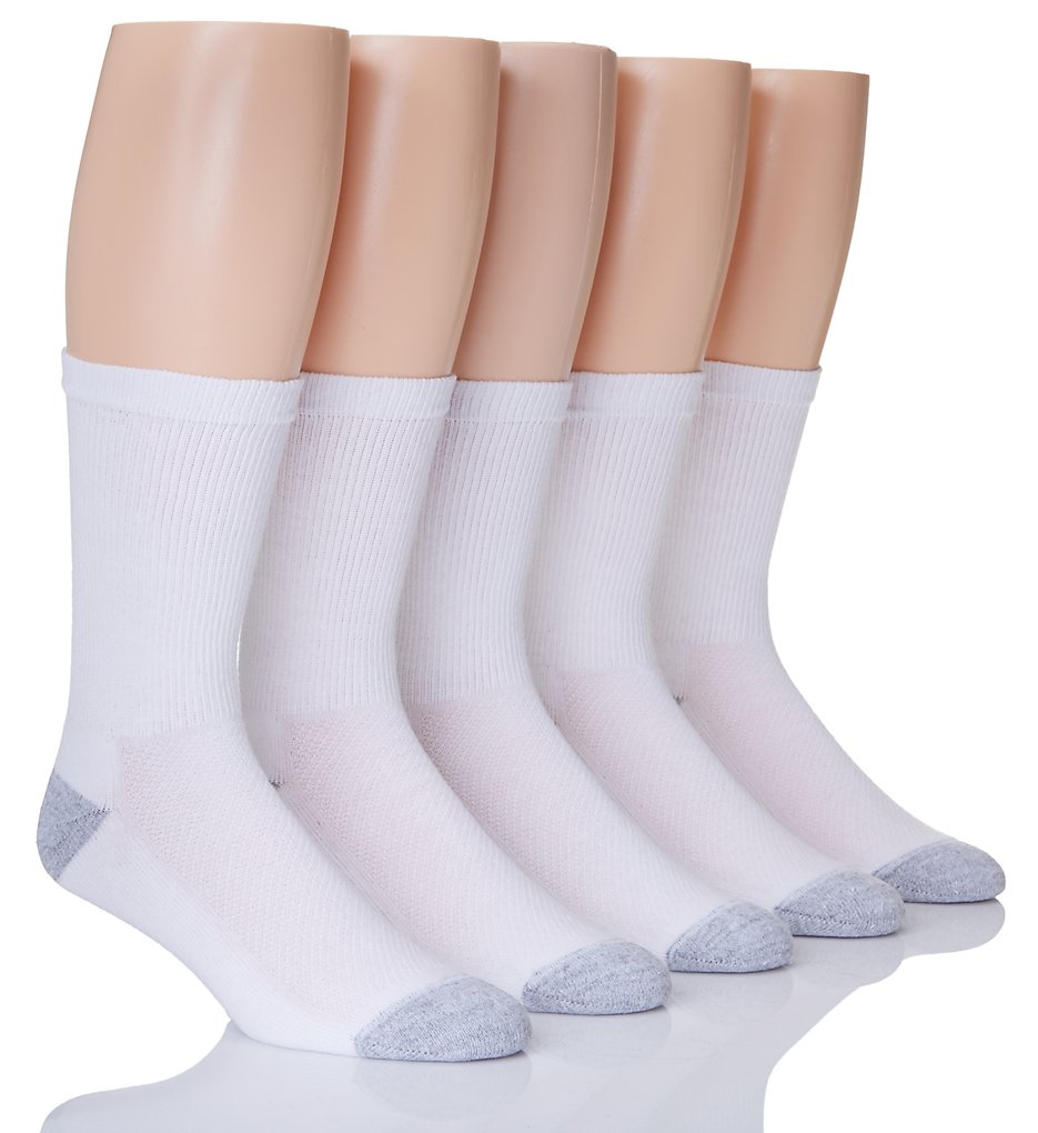 Hanes U10-5 X-Temp Comfort Cool Crew Socks - 5 Pack (White)