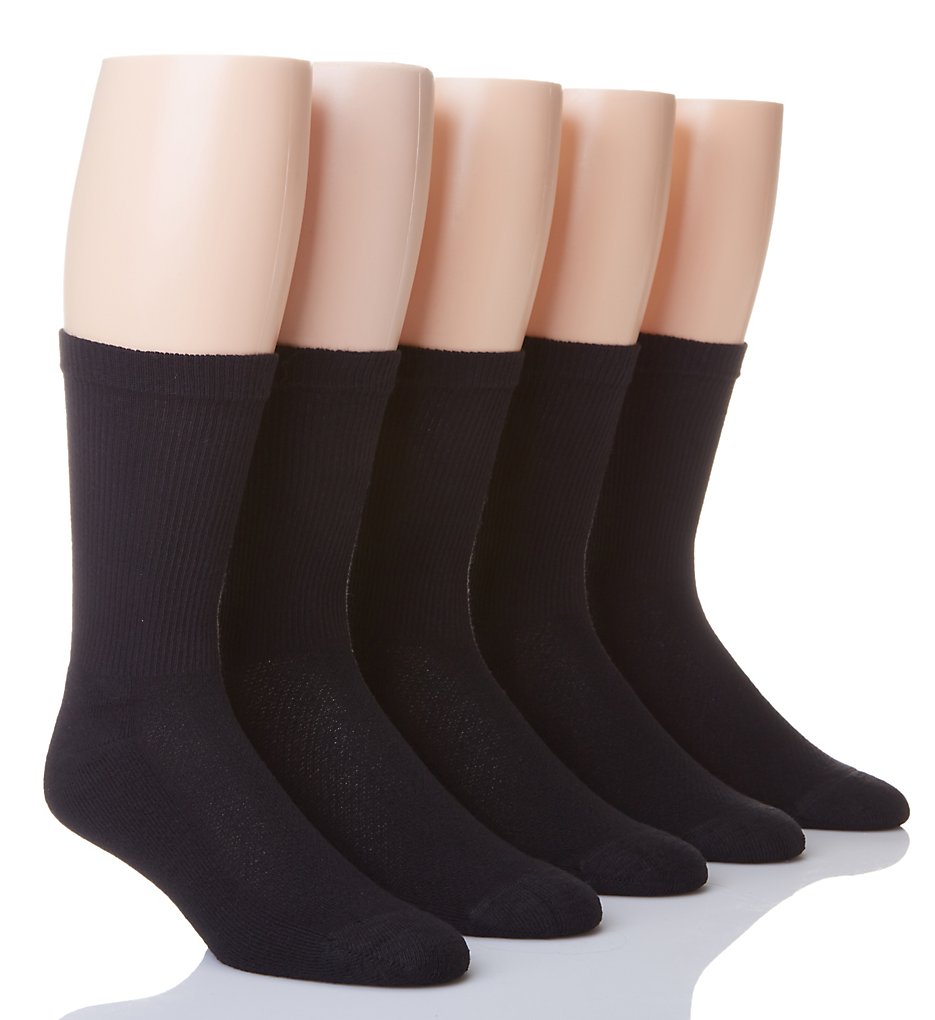 Hanes U11-5 X-Temp Comfort Cool Black Crew Socks - 5 Pack (Black)