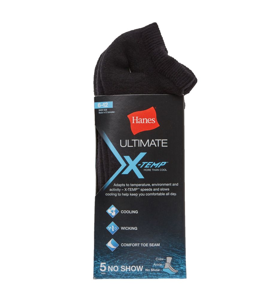 X-Temp Comfort Cool Black No Show Socks - 5 Pack-fs