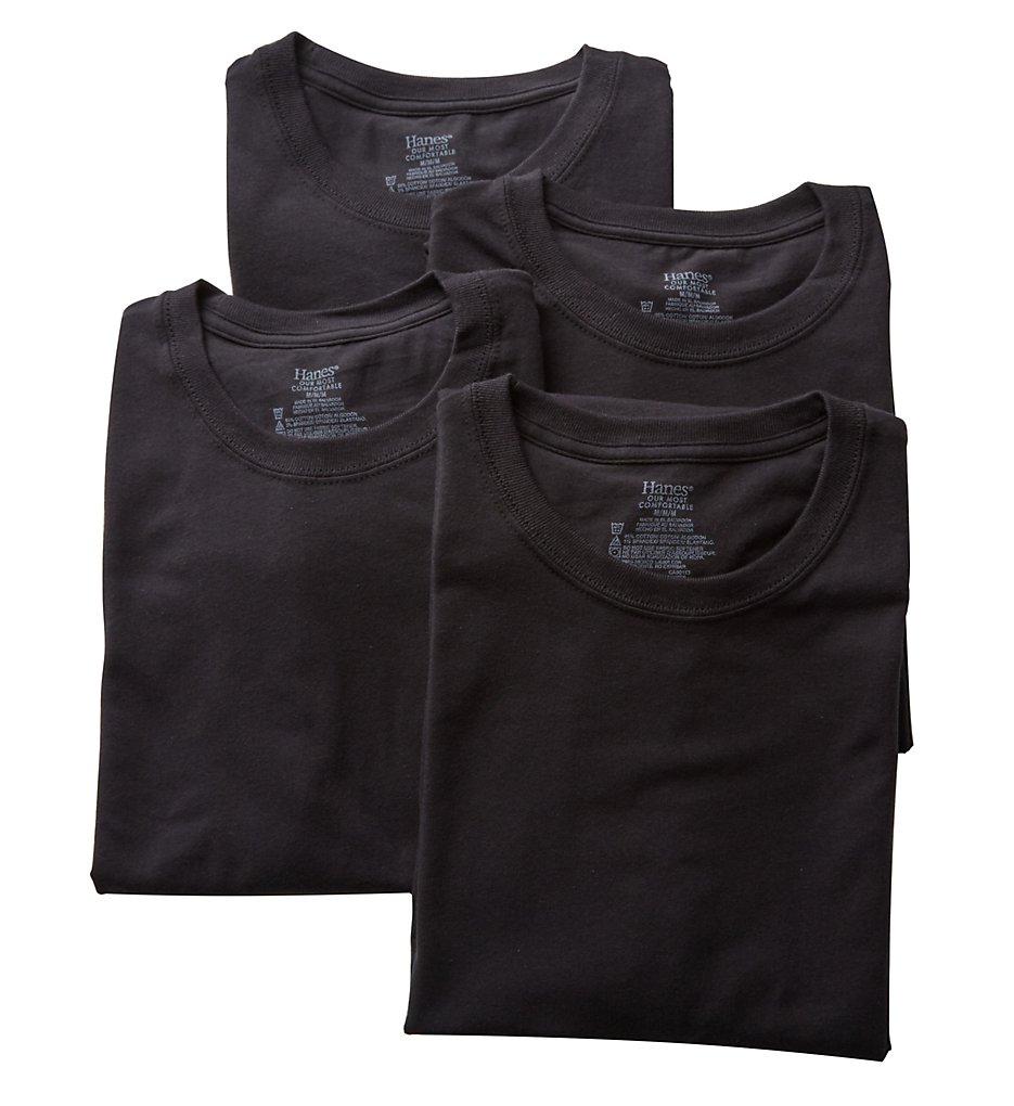 Hanes U9T1B4 Stretch Crew T-Shirts - 4 Pack (Black)
