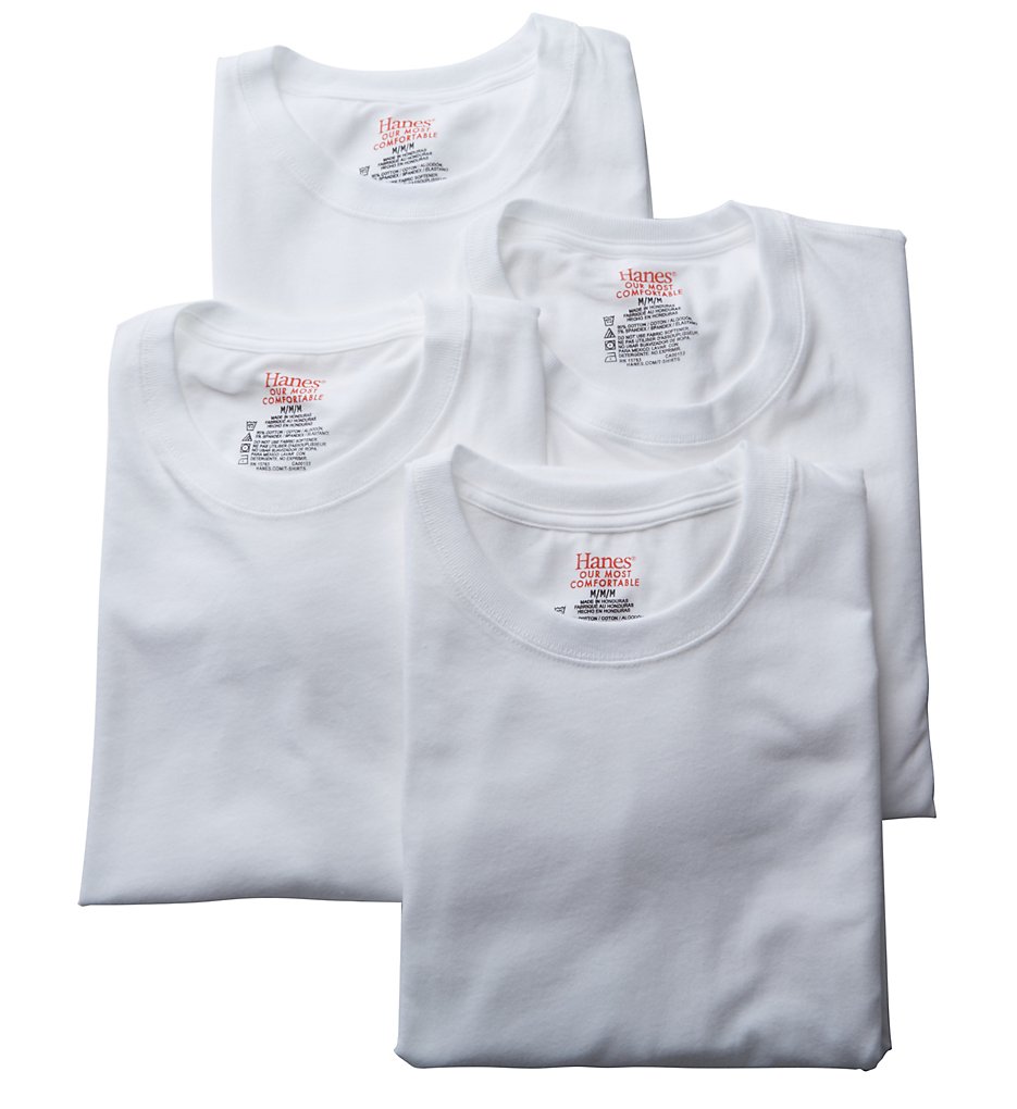 Hanes U9T1W4 Stretch Crew T-Shirts - 4 Pack (White)