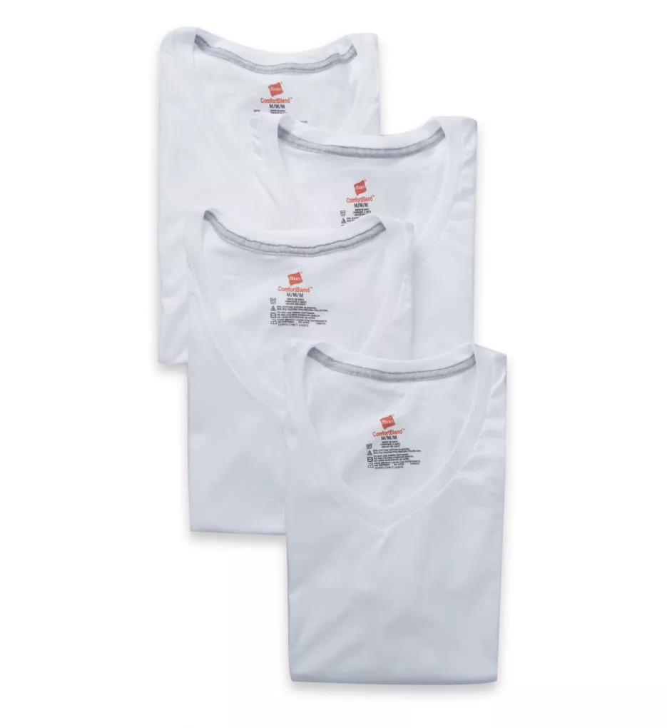 Ultimate Comfortblend V-Neck T-Shirts - 4 Pack WHT S