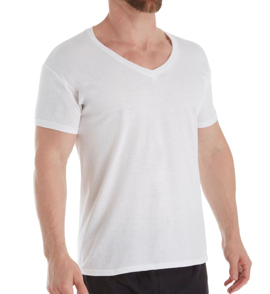 Hanes 4-Pack Men's Big & Tall 100% Cotton V-Neck T-Shirts White