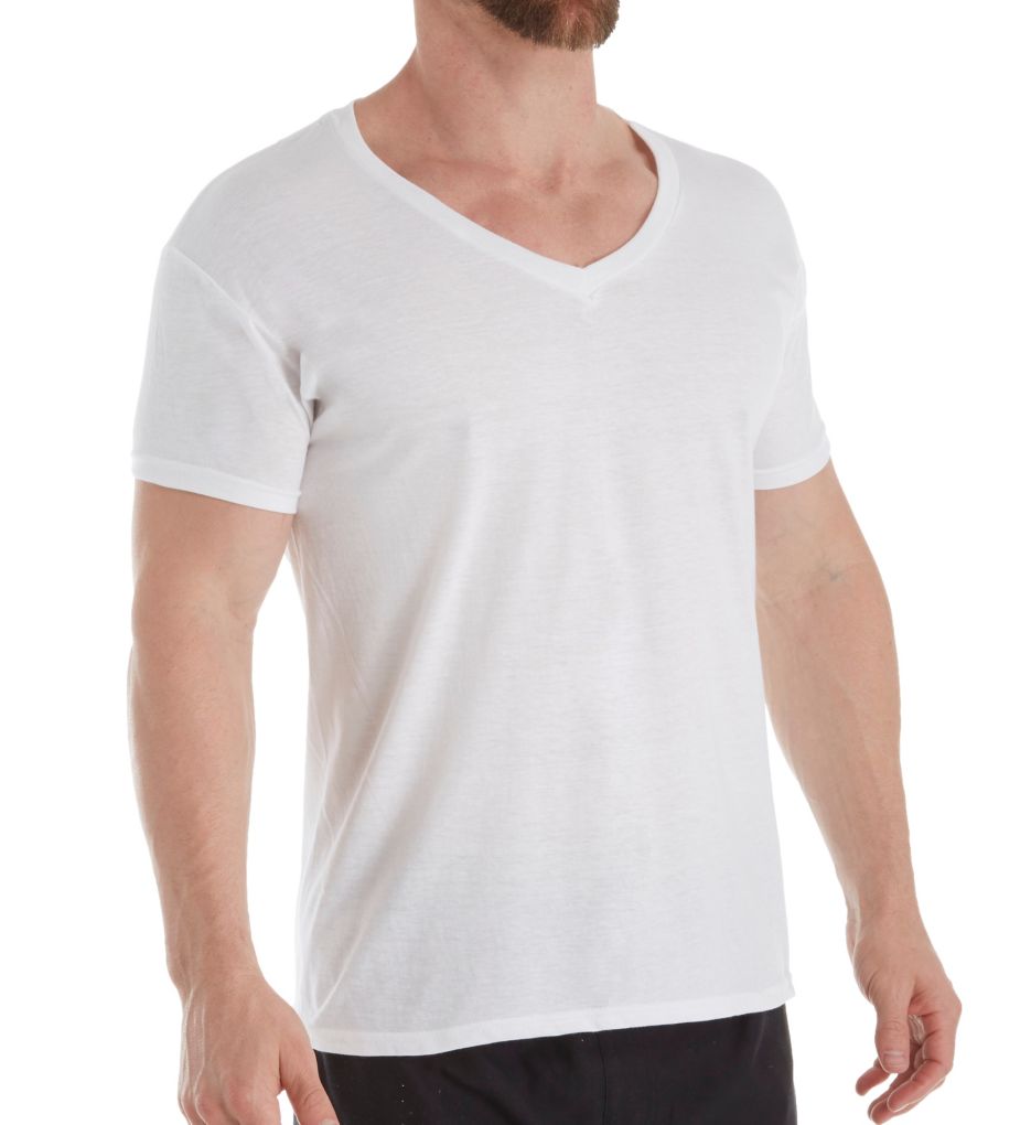 Ultimate Comfortblend V-Neck T-Shirts - 4 Pack WHT XL by Hanes