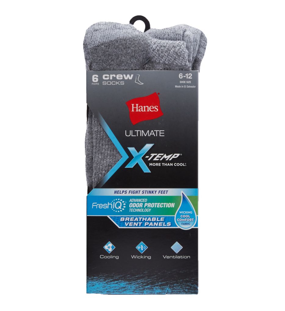 X-Temp Comfort Cool Grey Crew Socks - 6 Pack-fs