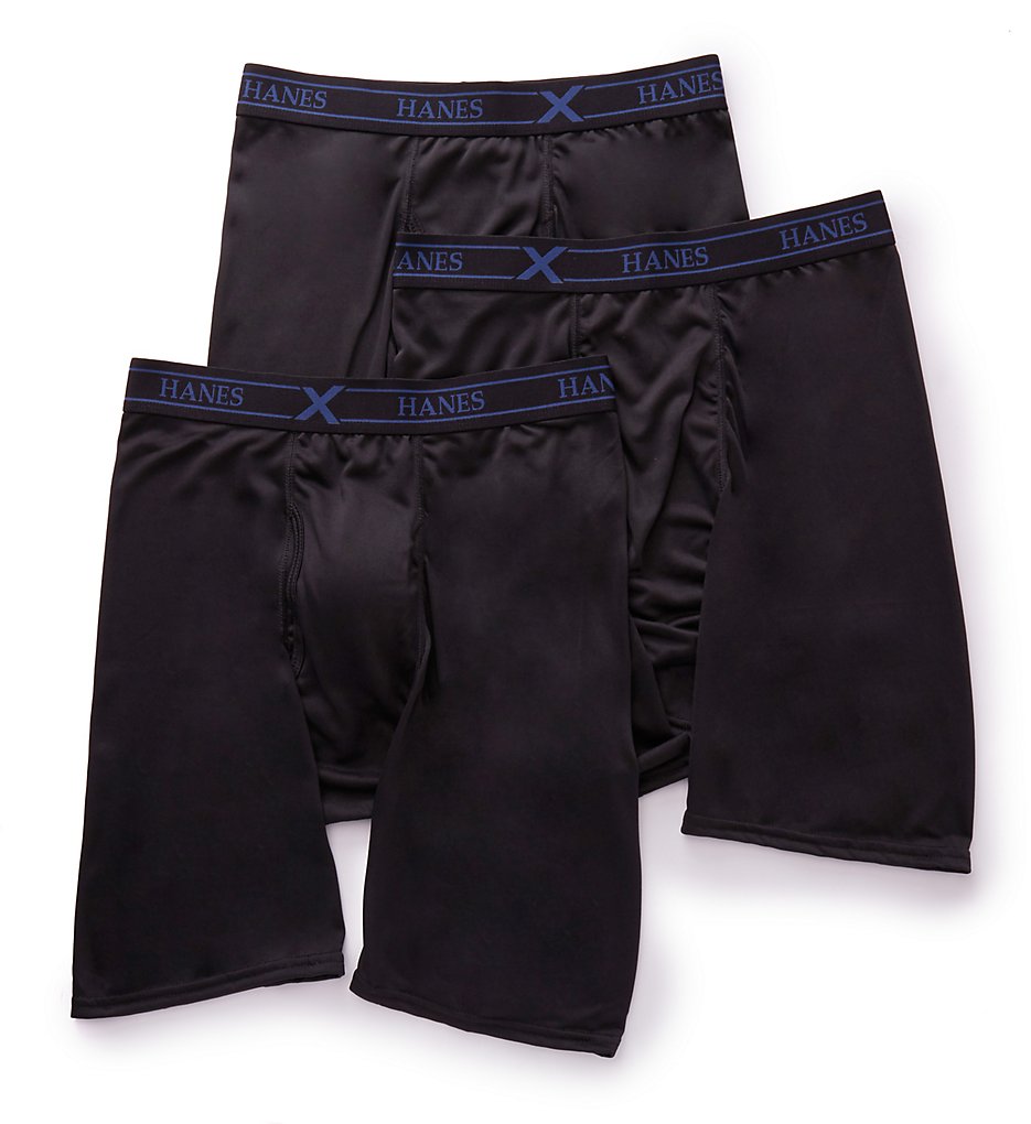 Hanes UPBLB3 Ultimate X-Temp Long Leg Boxer Briefs - 3 Pack (Black)
