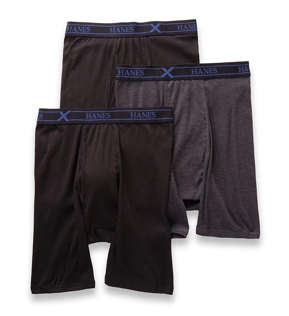Hanes UXBLB3 Ultimate X-Temp Cotton Long Leg Boxer Briefs - 3 (Black/Gray)