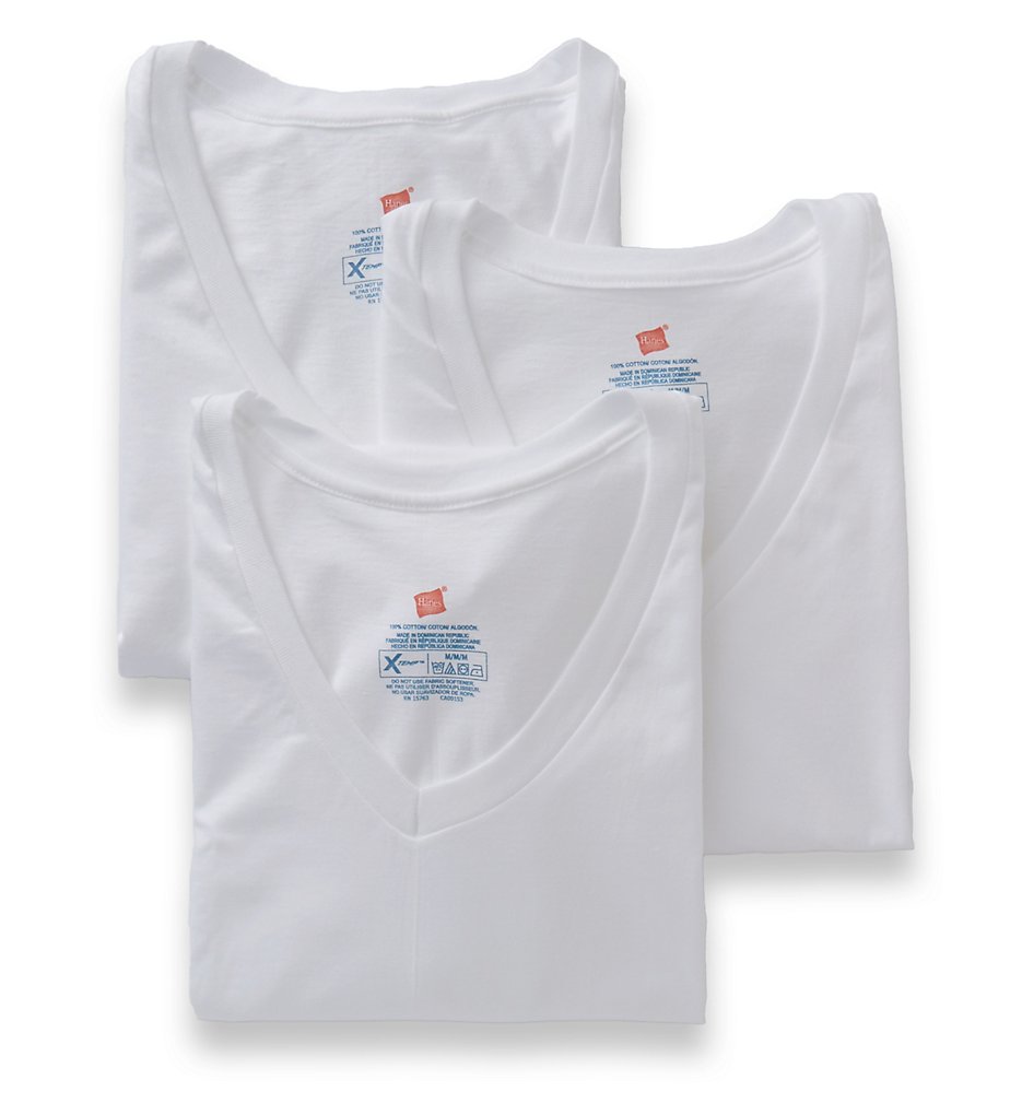 Hanes UXT2W3 Ultimate X-Temp V-Neck T-Shirts - 3 Pack (White)