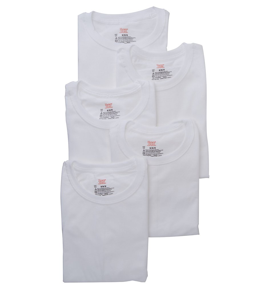Hanes Y135P5 Platinum Crew T-Shirts - 5 Pack (White)
