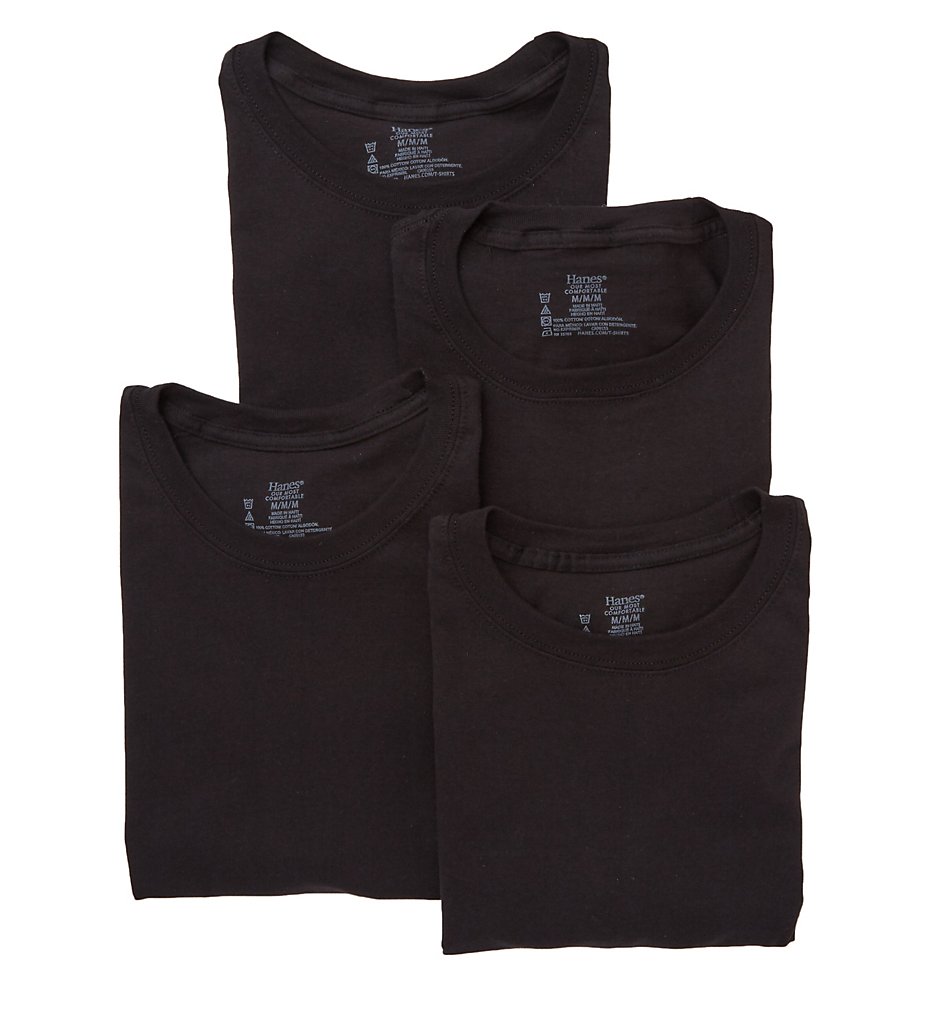 Hanes Y165BK Platinum Crew T-Shirts - 4 Pack (Black)