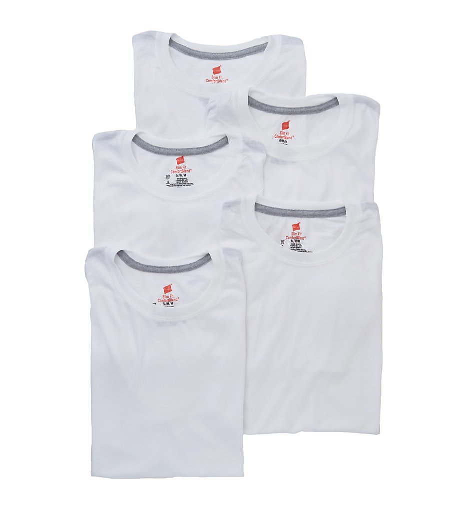 Hanes YST1W5 ComfortBlend Slim Fit Crew T-Shirts - 5 Pack (White)