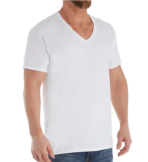 Hanes Combed Cotton V-Neck T-Shirts - 4 Pack YXT2W4
