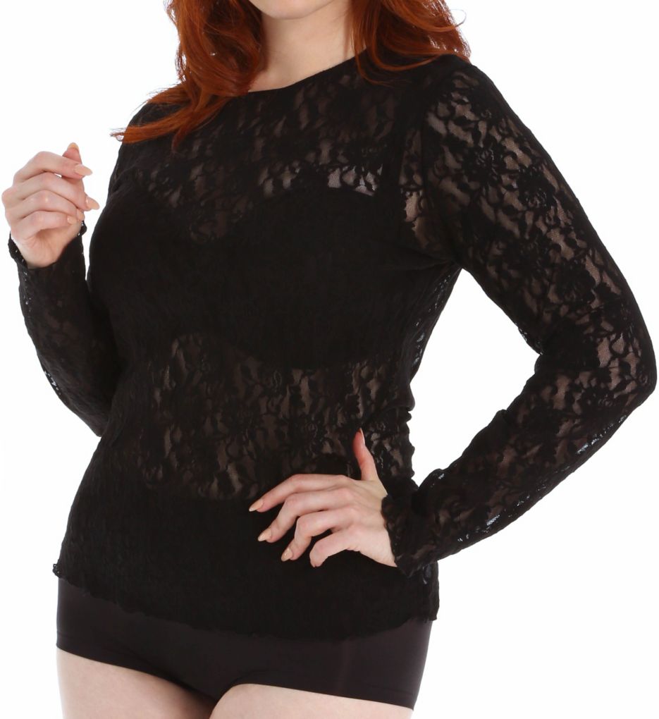 Plus Size Long Sleeve Stretch Lace Top